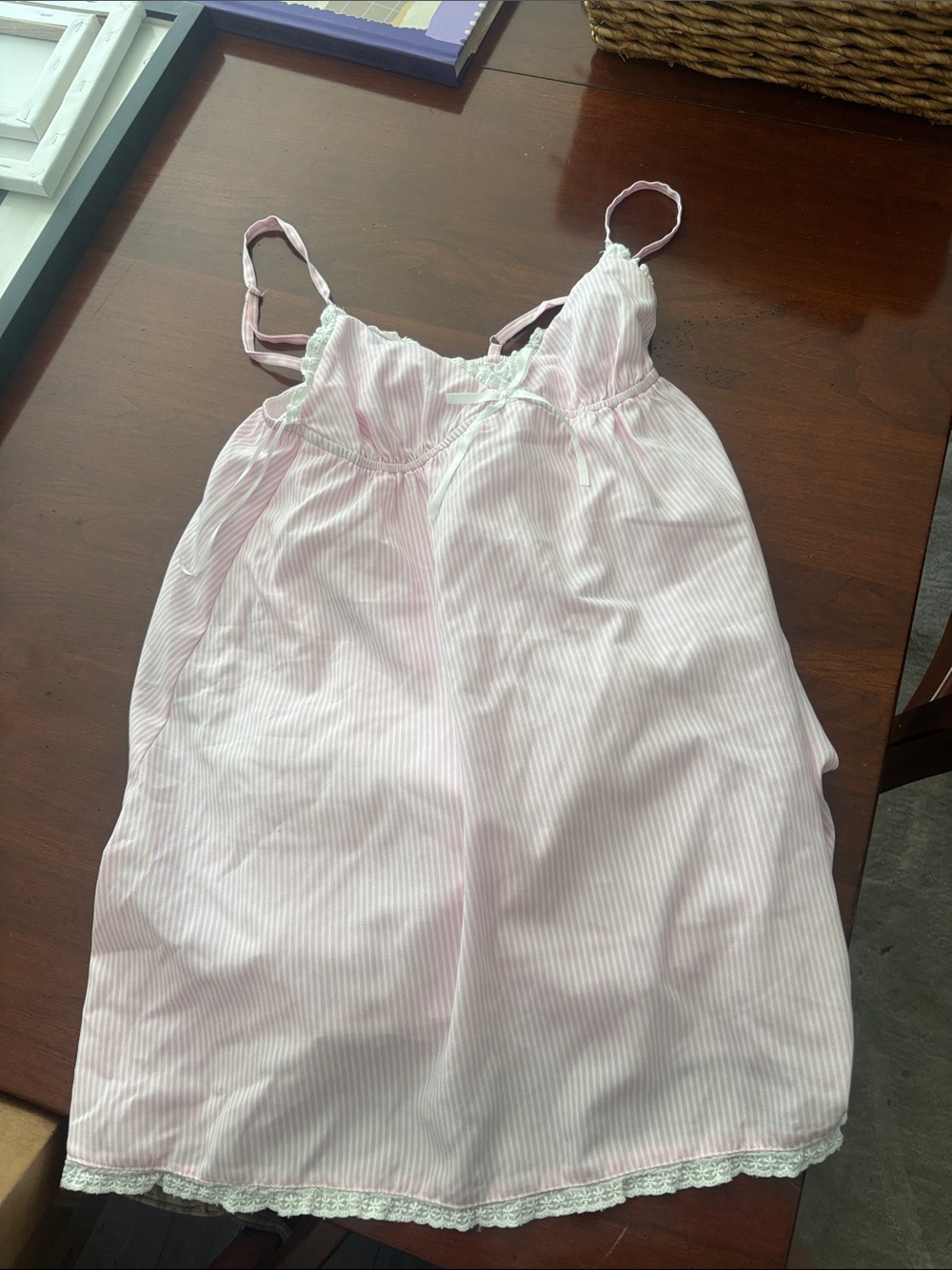 Edikted Light Pink Striped Lace-Trim Slip Chemise
